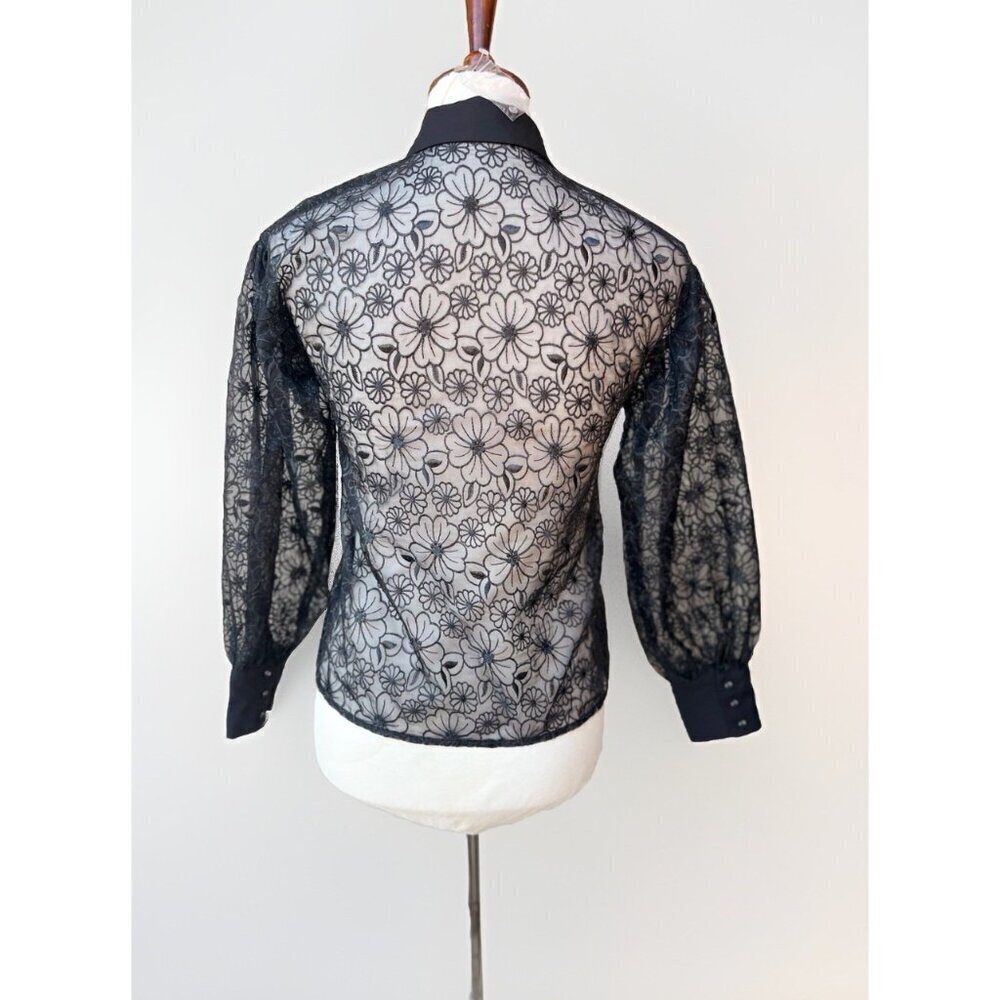 J.O.A Women’s Black Mesh Floral Sheer Collared Evening Jacket XS NWOT - Picture 3 of 12